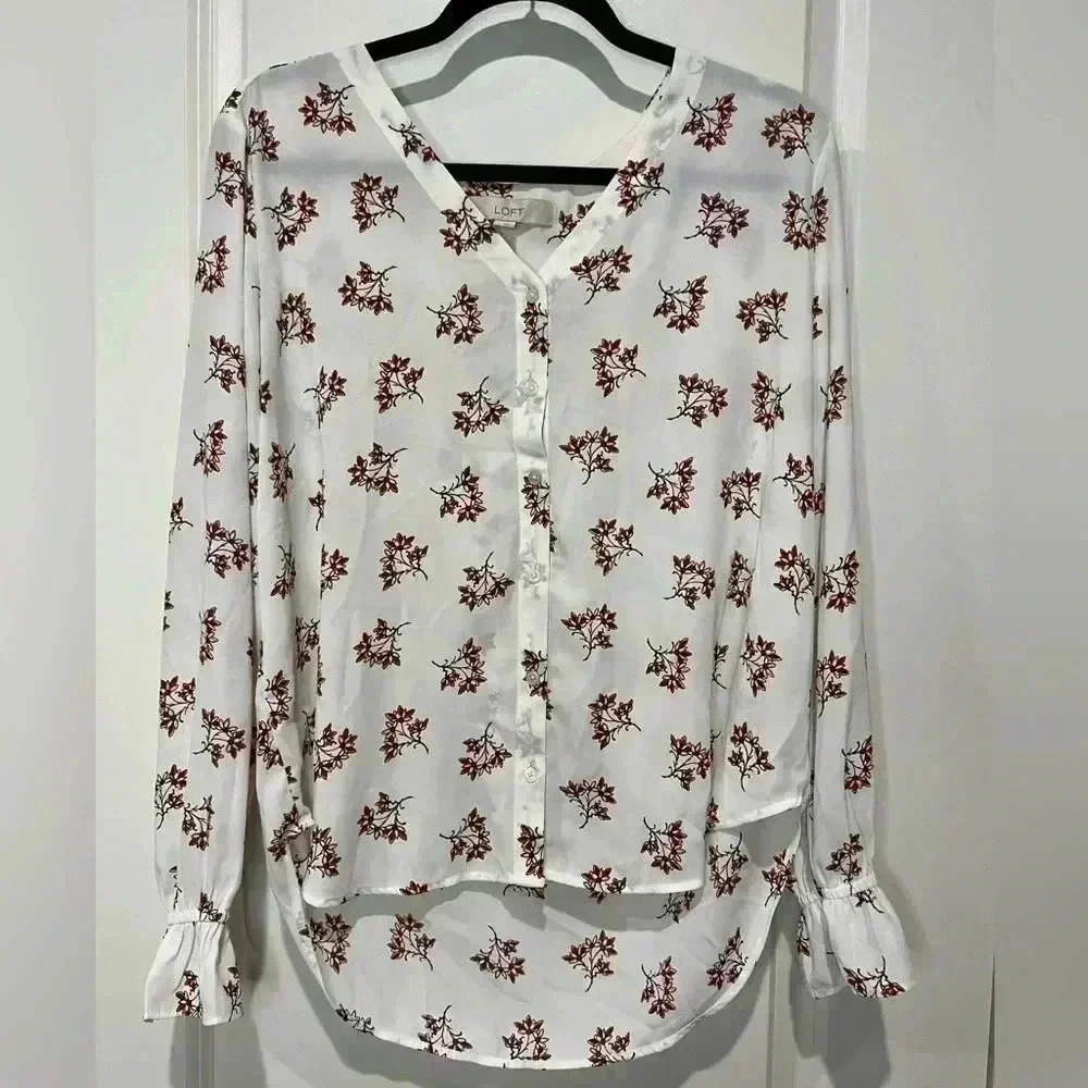 ANN TAYLOR LOFT WOMENS LONG SLEEVE FLORAL BUTTON-DOWN BLOUSE NWOT